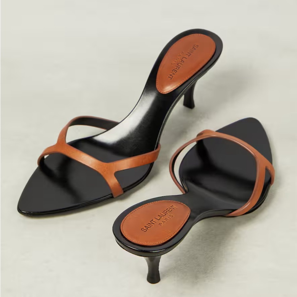 Saint Laurent Brown Carla 60 Leather Mule/Kitten Heel - Picture 7 of 10